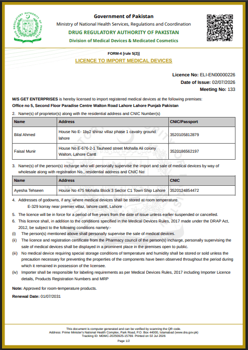 DRAP Import License